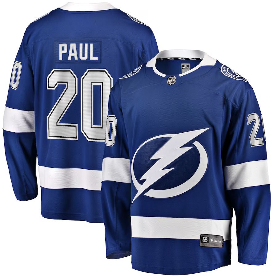 Men Tampa Bay Lightning #20 Nicholas Paul Fanatics Branded Blue Home Breakaway Player NHL Jersey->tampa bay lightning->NHL Jersey